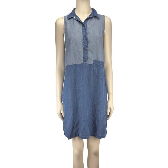 Cop.Copine Sleeveless A Shift Relaxed Viscose Denim looking Blue Midi Dress 38 - Picture 1 of 8